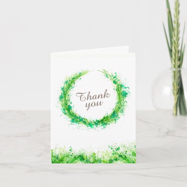 Wedding greenery wreath art thank you card (Front)