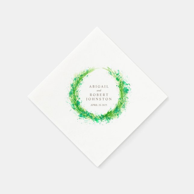 Wedding greenery wreath watercolor art napkins (Corner)