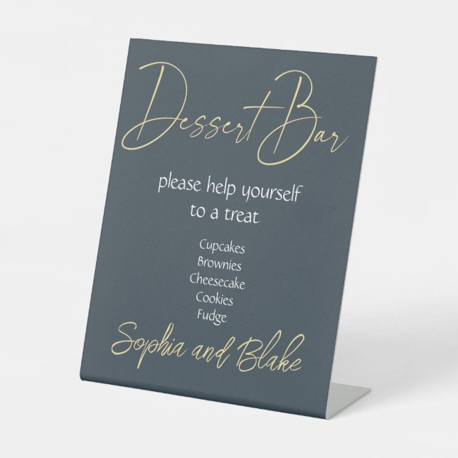 Wedding Grey and Gold Dessert Bar Pedestal Sign (Front)