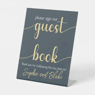 Wedding Grey and Gold Guest Book Pedestal Sign