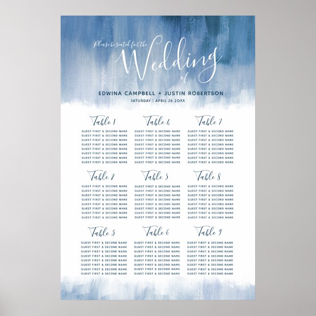 Wedding grey blue abstract table plan poster (Front)