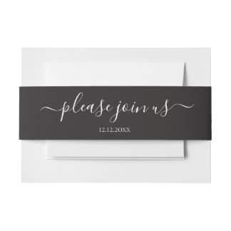 Wedding Grey White Please Join Us Personalised Invitation Belly Band
