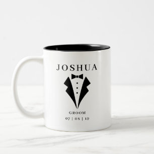 Wedding GROOM Personalized Name & Date Tuxedo Two-Tone Coffee Mug
