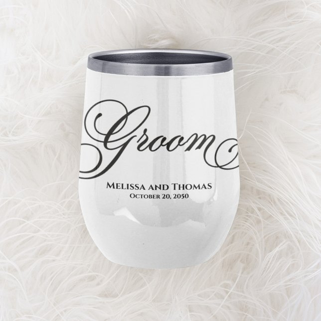 Wedding Groom Typography Script Custom Tumbler (Custom personalized Groom calligraphy script wine tumbler)