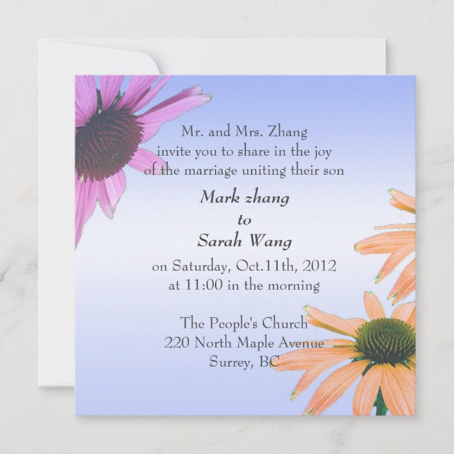 wedding, Groom's parents invitation daisy flowers (Front)