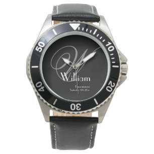 Wedding Groomsman Gift Classic Monogram + Name  Watch