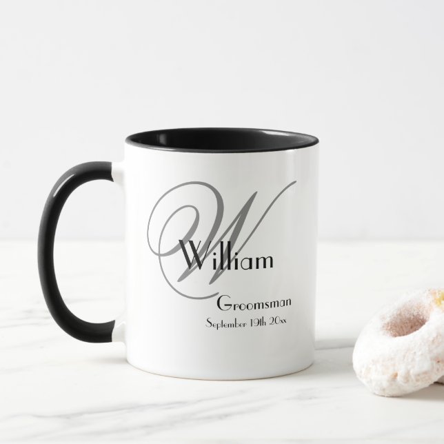 Wedding Groomsman Gift Classic Monogram Rustic  Mug (With Donut)