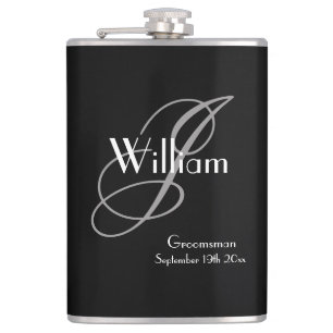 Wedding Groomsman Gift Elegant Monogram Cool Black Hip Flask