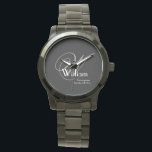Wedding Groomsman Gift Modern Monogram Cool Black<br><div class="desc">Wedding Groomsman Gift Modern Monogram Cool Black Sportsman's Watch. Click Personalise this template to customise it with the monogram initial, name, and date quickly and easily. Wedding Groomsman Gift Modern Monogram Cool Black Watch, is part of the Groomsman Gift Collection in this store. 30 Day Money Back Guarantee. Ships Worldwide...</div>