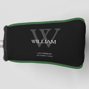 Wedding Groomsman Gift Modern Monogram Cool Black Golf Head Cover