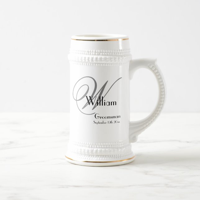 Wedding Groomsman Gift Modern Monogram Name Cool  Beer Stein (Right)
