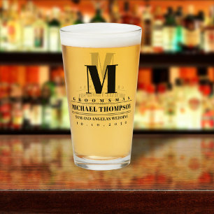 Wedding Groomsman Modern Monogram Simple Glass