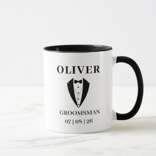 Wedding GROOMSMAN Personalized Name & Date Tuxedo Mug