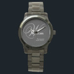 Wedding Groomswoman Gift Modern Monogram Cool<br><div class="desc">Wedding Groomswoman Gift Modern Monogram Cool Sporty Black Watch. Groomswoman modern vintage monogram initial name and date classic cool sporty watch. Click personalise this template to customise it quickly and easily. 30 Day Money Back Guarantee. Ships Worldwide Fast. Wedding Groomswoman Gift Modern Monogram Cool Watch. Created by artist RjFxx *All...</div>