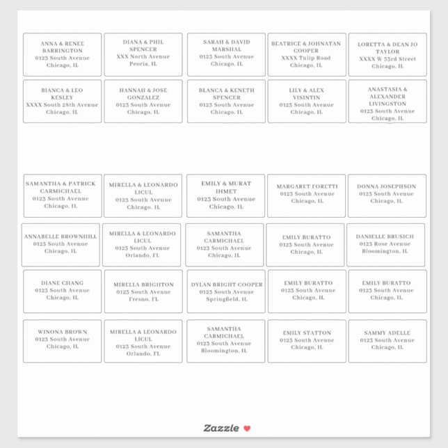 Wedding guest Address labels Cut Vinyl Sticker (Sheet)