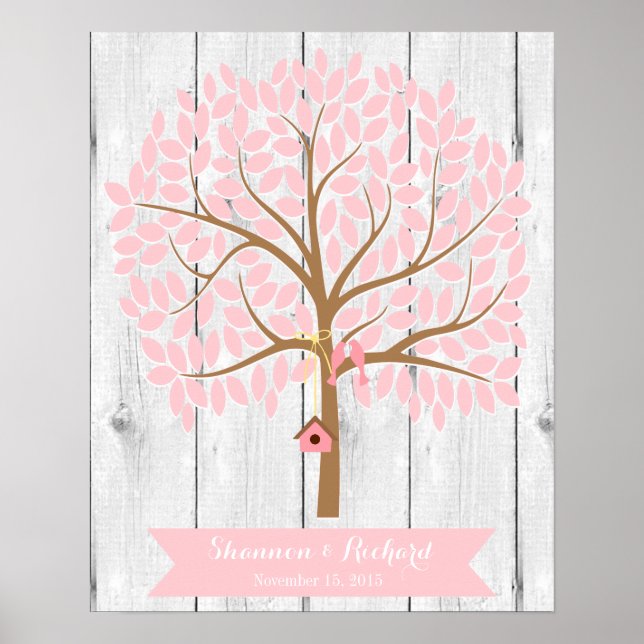 Wedding Guest Book Alternative Tree, pink leaves (Front)