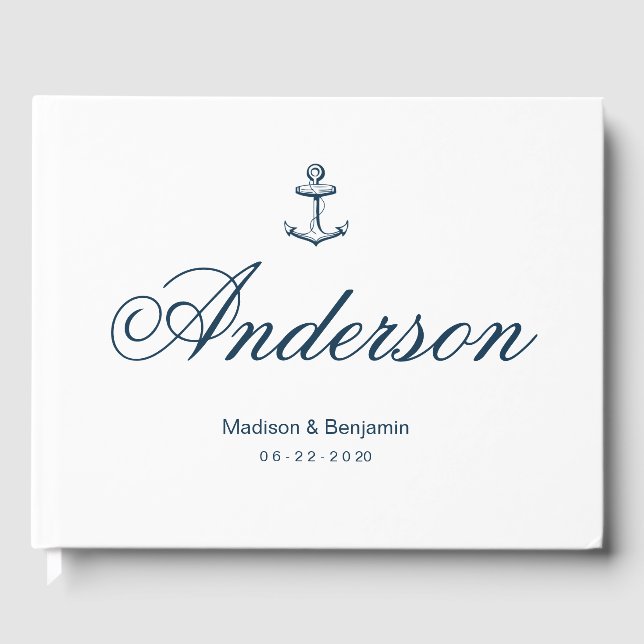 Wedding Guest Book, Anchor, Navy Blue, Beach Book (Front)