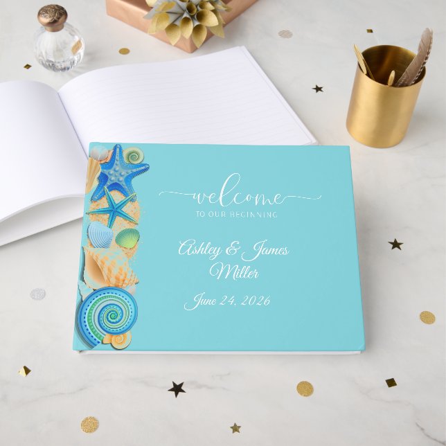Wedding Guest Book-Beach Shells Book (Front Open)