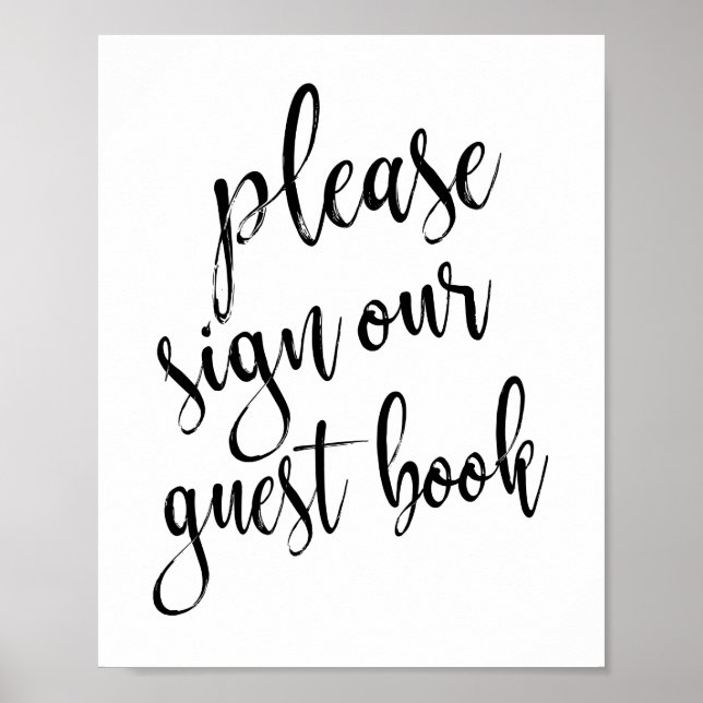 Wedding Guest Book Black and White 8x10 Sign (Front)