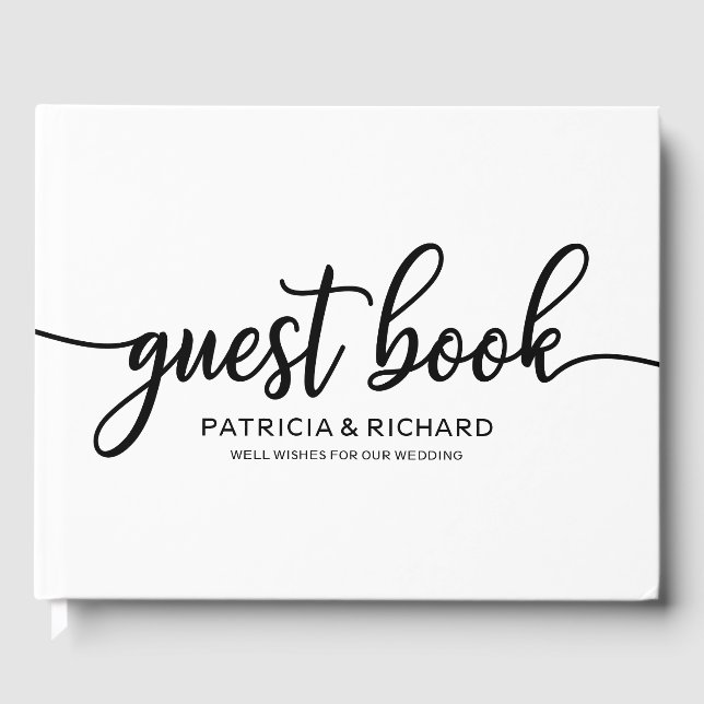 Wedding Guest Book Black White Chic Calligraphy (Front)