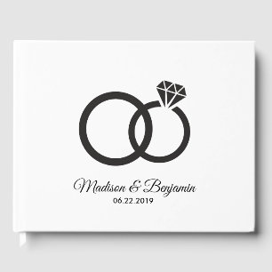 Wedding Guest Book, Black, White, Rings Book