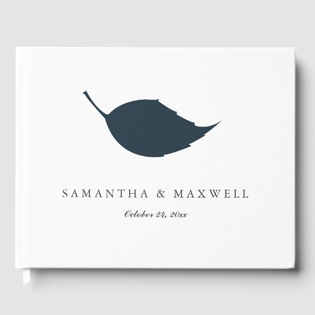 Wedding Guest Book Blue Leaf (Front)