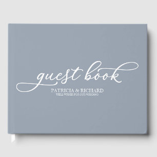 Wedding Guest Book Chic Script Dusty Blue