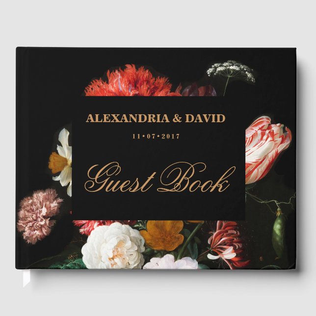 Wedding Guest Book Dark Black Red Floral (Front)