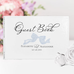 Wedding Guest Book   Dusty Blue Bow Calligraphy