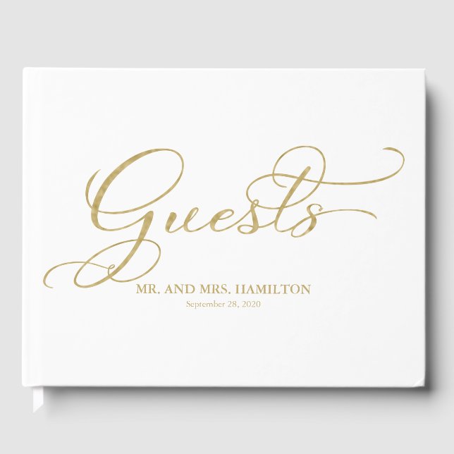 Wedding Guest Book Elegant Gold Foil Script (Front)