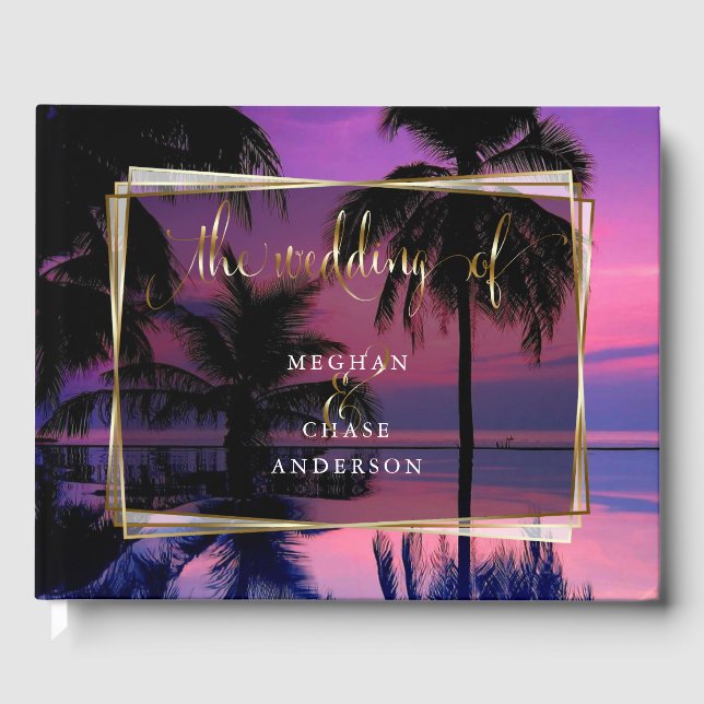 Wedding Guest Book  | Exotic Tropical Night Beach (Front)