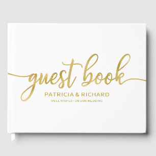 Wedding Guest Book Faux Foil Gold Chic Calligraphy