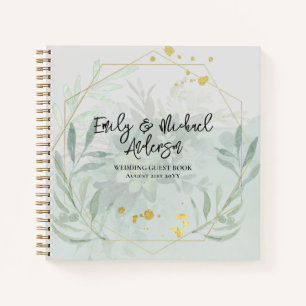 Wedding Guest Book - Greenery Botanical Gold