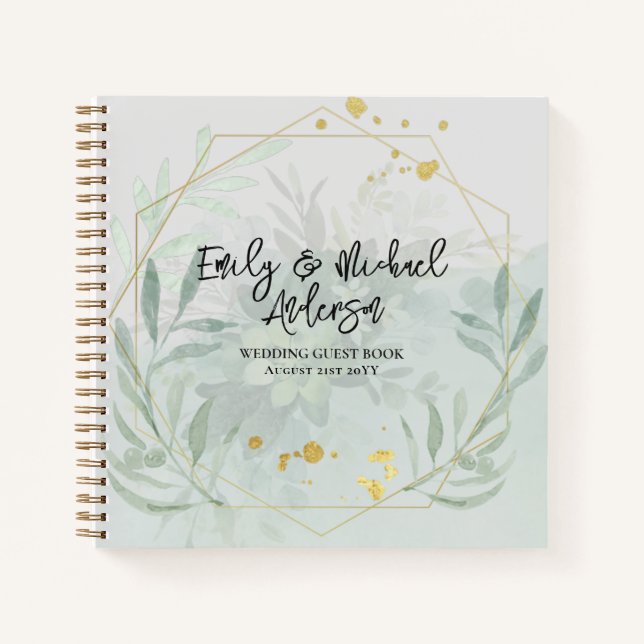 Wedding Guest Book - Greenery Botanical Gold (Front)