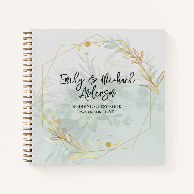 Wedding Guest Book - Greenery Botanical Gold (Front)
