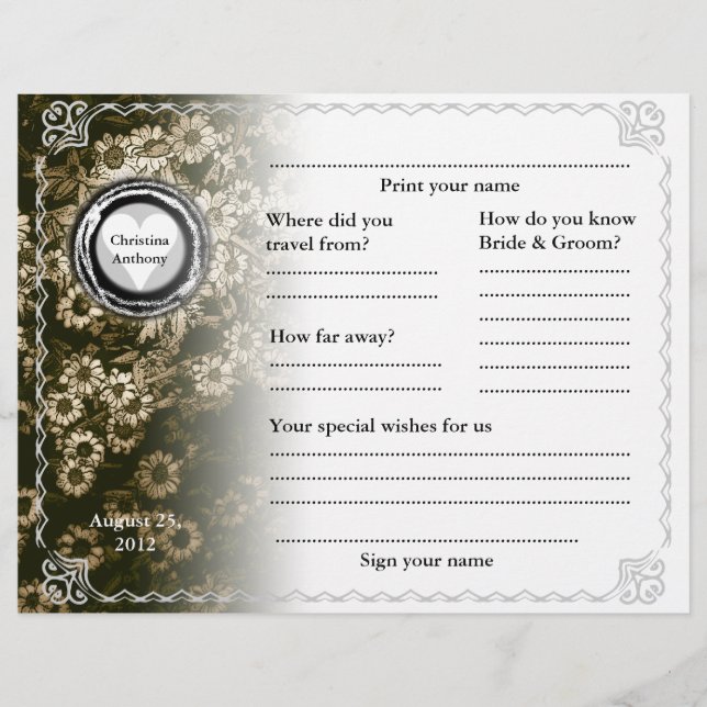 Wedding Guest Book Horizontal Gold Floral (Front)