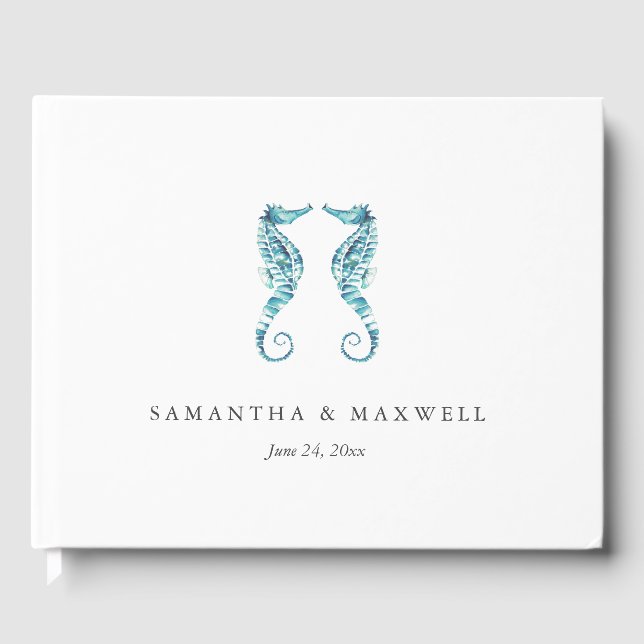 Wedding Guest Book Ideas Watercolor Seahorses (Front)