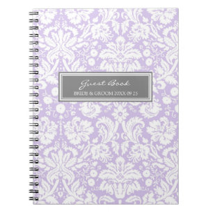 Wedding Guest Book Lilac Grey Damask Notebook