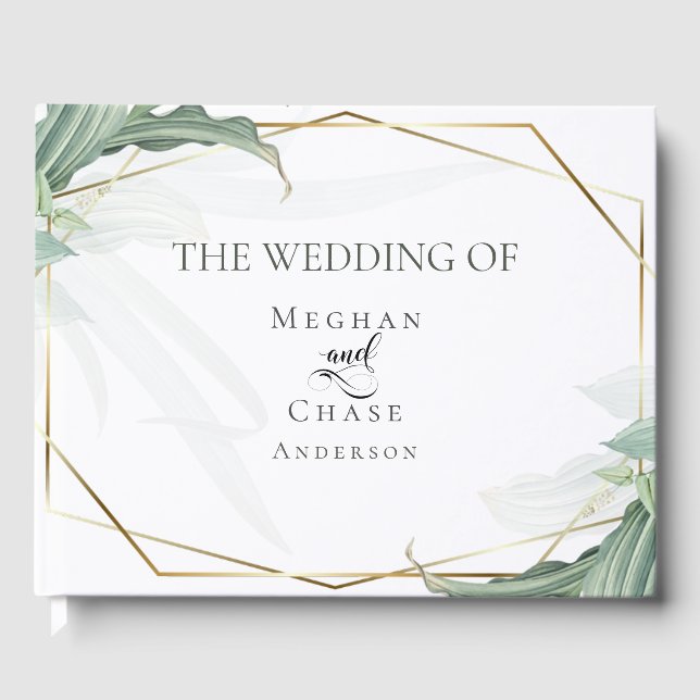 Wedding Guest Book |Modern Elegant Tropical Leaves (Front)