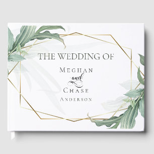 Wedding Guest Book Modern Elegant Tropical Leaves