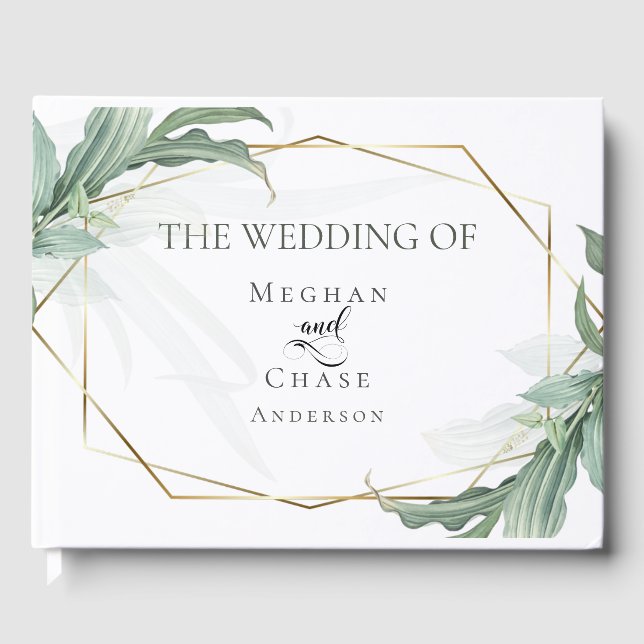 Wedding Guest Book |Modern Elegant Tropical Leaves (Front)