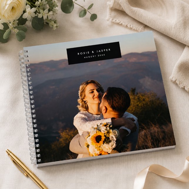 Wedding Guest Book | Photo Memory Notebook Gift (Custom photo wedding guest book with names and date for reception messages and memories)
