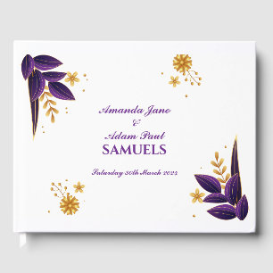 Wedding Guest Book - Purple and Gold Floral