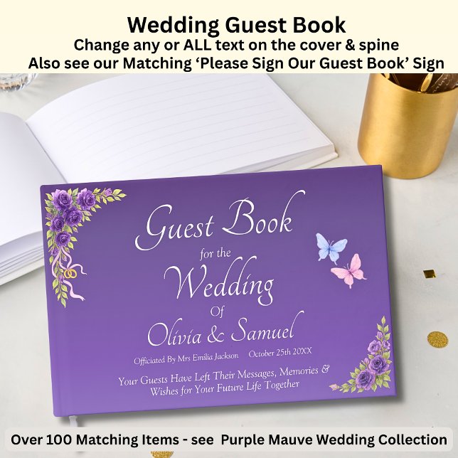 Wedding Guest Book Purple Mauve Flowers & White (Creator Uploaded)