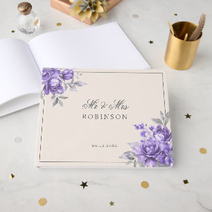 Wedding Guest Book Purple Rustic Floral