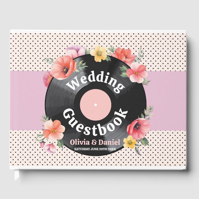 Wedding Guest Book Record Music Florals 1950s (Front)