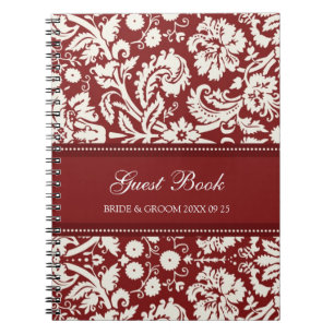 Wedding Guest Book Red Damask Notebook