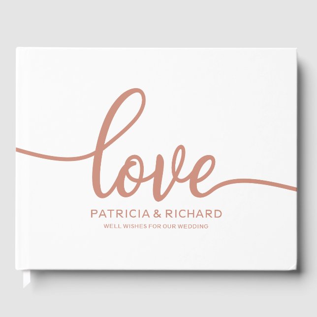 Wedding Guest Book Rose Gold Chic Script (Front)