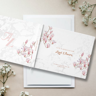 Wedding Guest Book – Rose Gold Foil, Magnolias