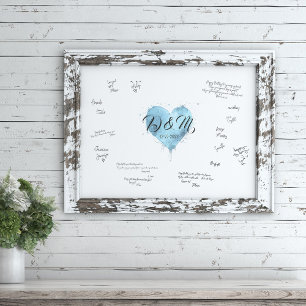 Wedding Guest Book Signature Sign, Blue Heart Sign